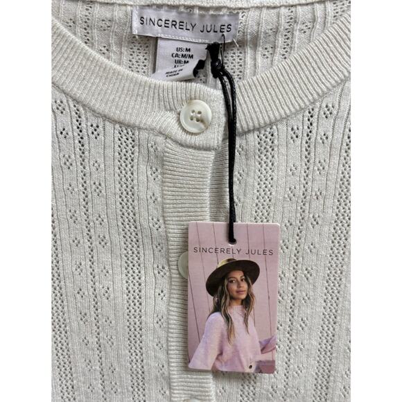 Sincerely Jules Knit Cardigan Flare Pants Set Womens Medium Cream Ribbed - Picture 5 of 11